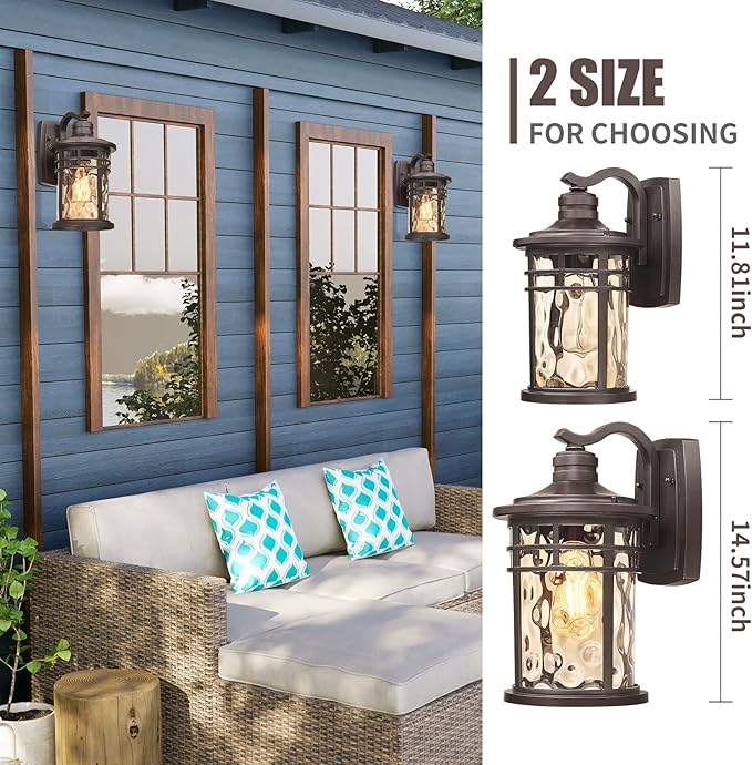 Darkaway Outdoor Wall Light Fixture,Outside Porch Lights Wall Mounted Amber Ripple Glass Exterior Waterproof Wall Sconce Lighting for House Front Door Garage Patio