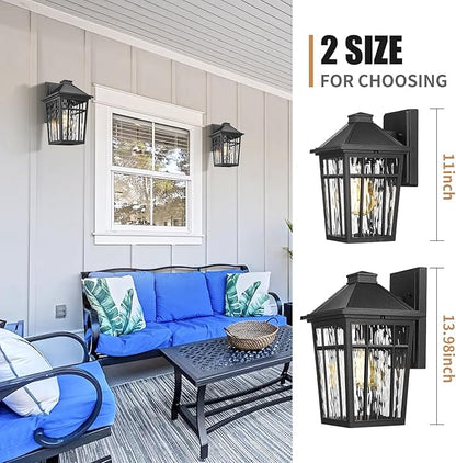 Darkaway 2pcs Outdoor Wall Lights for House, 14inch Large Exterior Lighting Fixtures Wall Mount Porch Lights Waterproof Outdoor Sconce Lights with Water Ripple Glass for Patio Hallway Garage