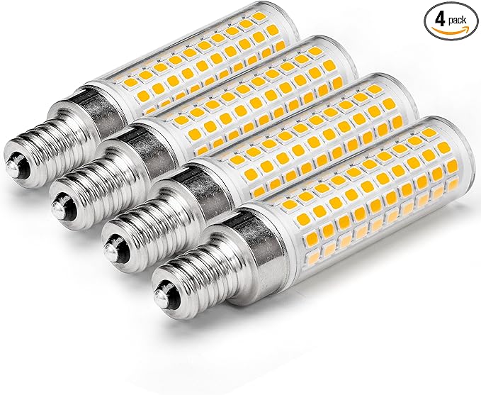 E12 100 Watt Equivalent LED Chandelier Bulbs 10W 2700K Warm White 1200lm 120V C7 T6 E12 LED Candle Light Bulb for Pendant Lighting Candelabra Ceiling Fan Corn Light Bulbs, Non-dimmable, 4 Pack