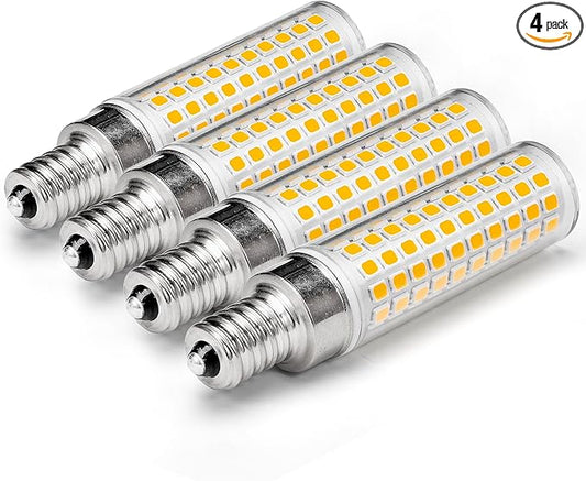E12 100 Watt Equivalent LED Chandelier Bulbs 10W 2700K Warm White 1200lm 120V C7 T6 E12 LED Candle Light Bulb for Pendant Lighting Candelabra Ceiling Fan Corn Light Bulbs, Non-dimmable, 4 Pack