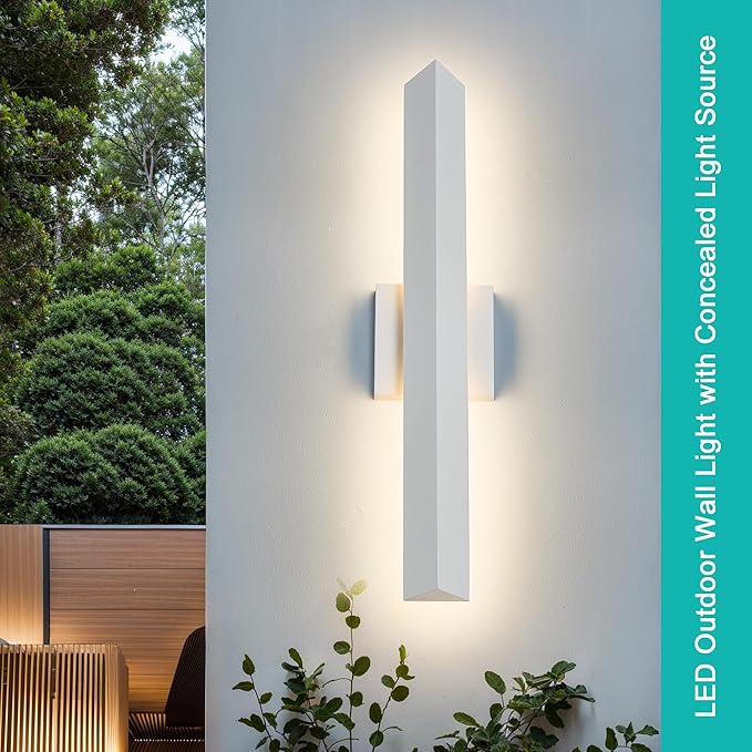 21.9IN LED Outdoor Aluminum Wall Lights,20W Dimmable, IP65 Waterproof, Modern Textured White Indoor & Exterior Lighting Fixtures, Long Exterior Wall Lights for Garage, Front Door
