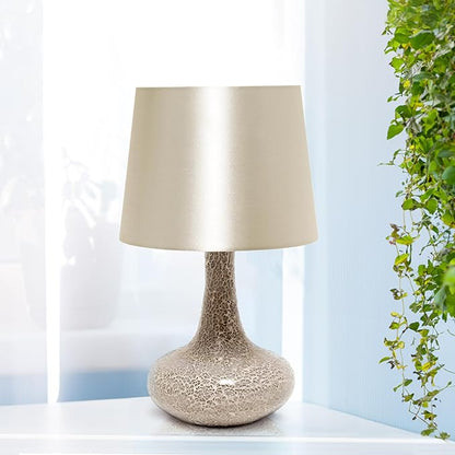 Simple Designs LT1143-CHA Colored Glass Fusion Montage Table Lamp and Matching Faux Silk Shade for Entryway, Living Room, Hallway, Bedroom, Office, Champagne