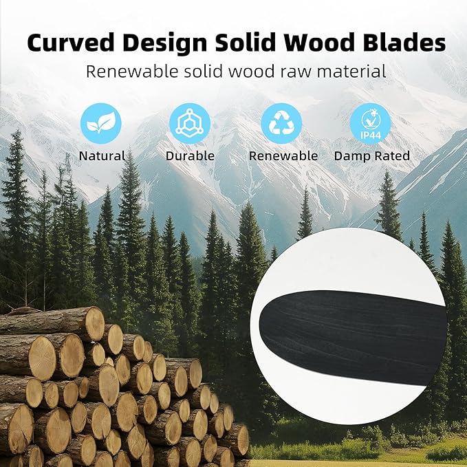 Outdoor Ceiling Fan Without Light, 60 Inch Smart Ceiling Fan with Remote & Voice Control for Alexa/Google, 3-Blade Wood Fan, Quiet DC Motor, 6 Speeds for Patio, Porch, Farmhouse, Black