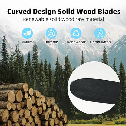 Outdoor Ceiling Fan Without Light, 60 Inch Smart Ceiling Fan with Remote & Voice Control for Alexa/Google, 3-Blade Wood Fan, Quiet DC Motor, 6 Speeds for Patio, Porch, Farmhouse, Black