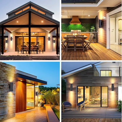 Dimmable Wall Lights Outdoor 2 Packs, Integrated LED Cylinder Up Down 12W 2700K Modern Aluminum Light, Waterproof Exterior Light for Porch Patio Door