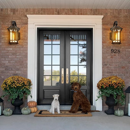 18‘’ Outdoor Exterior Wall Lantern Sconce Modern Farmhouse Wall Fixtures Lantern Porch Light Wall Mount Lighting Black Finish with Sended Glass for Outdoor Front Door, Garage, Patio