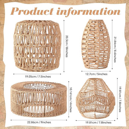 Baquler 4 Pcs Lamp Shade Pendant Light Shade Woven Lampshade Hanging Replacement Light Covers Boho Lamp Cover Home Decor, Farmhouse Rustic Wall Sconces for Table Lamps Floor Lamps