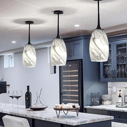 GO&SO 3 Pack Smoke-Gray Gradient Glass Lamp Shades,7.8"H Oval Pendant Light Art Fixture, 1.57" Fitter, E26 Base, Hand-blown Marble Hanging Light Shades, Dining Room, Hallway & Track Pendant Lights