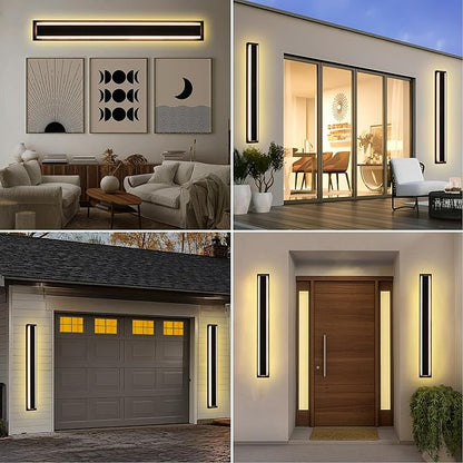 MELUCEE Modern 40" Linear Led Exterior Wall Light 30W 5 Color Dimmable Wall Sconces Set of 2, IP65 Waterproof Long Outdoor Garage Lights Black Patio Light Fixture Outside Lights for house, 3000K-6000K