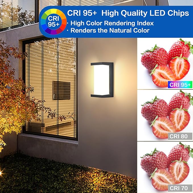 Outdoor Light Fixtures Wall Mount 2 Pack, 3 Colors & Dimmable Exterior Wall Lights for House, Front Porch & Patio