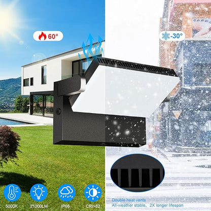 ledmo 150W Outdoor LED Wall Pack Switch Control Full 360 Rotation Exterior Flood Light 21000lm 5000k Modern Security Commercial Wall Mount Fixture for Yard House Garage Shop Barn Warehouse
