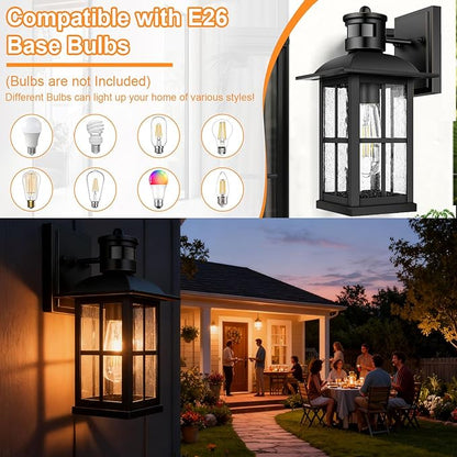 8Pack 15inch Large Outdoor Wall Lights,Modern Black Exterior Wall Light Fixture Lanterns with E26 Sockets & Tempered Glass,Waterproof Porch Lighting for Wall,Porch,Garage,Garden