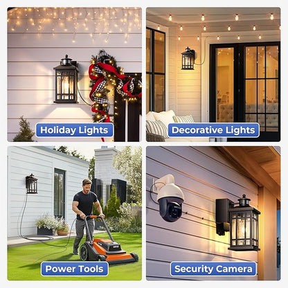 Oil-Rubbed Bronze Outdoor Motion Sensor Light with GFCI Outlet, 2-Pack Porch Lights Outdoor with Gold Trim, Dusk to Dawn lighting Wall Mount with Bubble Glass, Outside Sconces for Garage, Patio