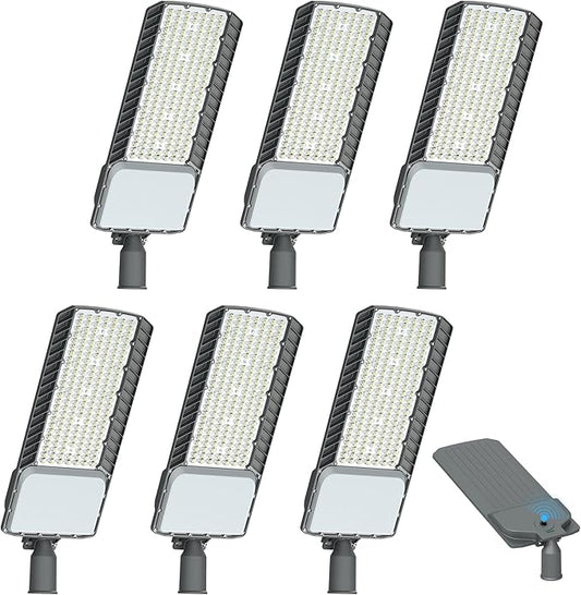 LED Parking Lot Light 300W, 60000LM Dusk to Dawn Street Area Lighting, 6000K IP65 Waterproof Commercial Lights for Parking Lot,10 Years Lifespan for Parking Gym, Driveways, 6 Pack