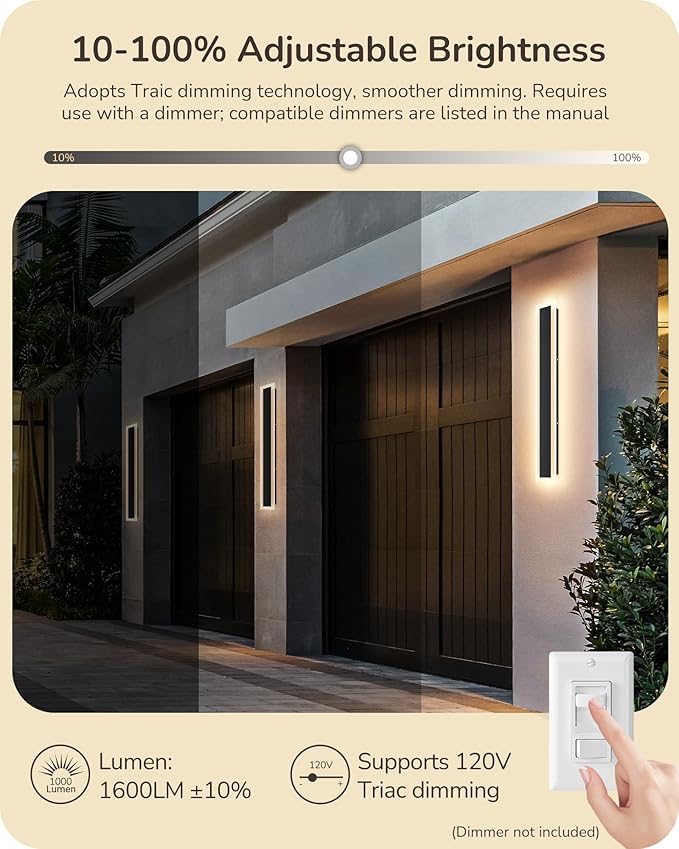 EDISHINE Upgraded 2 Pack 39.4" Modern Outdoor Wall Light Exterior, Led Linear Outdoor Wall Sconce, Adjustable Brightness & Color Temperature, IP65 Waterproof, Long Exterior Lighting Fixture for Garage