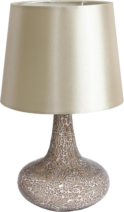 Simple Designs LT3039-CHA 14.17” Contemporary Mosaic Tiled Glass Genie Standard Table Lamp with Matching Fabric Shade for Home Décor, Bedroom, Living Room, Foyer, Office, Champagne