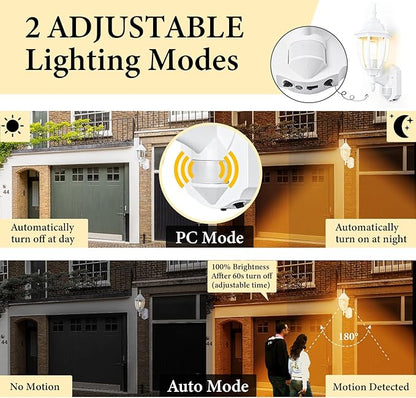 Porch Lights Outdoor Motion Sensor Wall Sconce Anti-Rust Aluminum, Exterior Outdoor Wall Lights Dusk to Dawn Porch Light Fixture Wall Mount for House Outside Patio 2Pack White