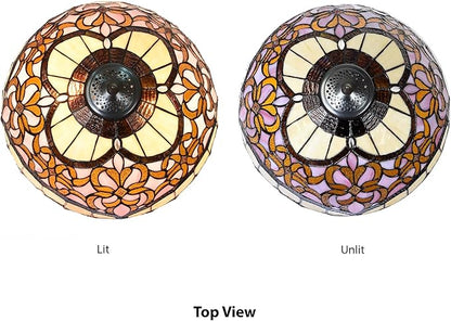 Bieye L10912 Baroque Tiffany Style Stained Glass Table Lamp Lighted Base for Living Room Bedside Home Decoration (Pink, 16-inch)