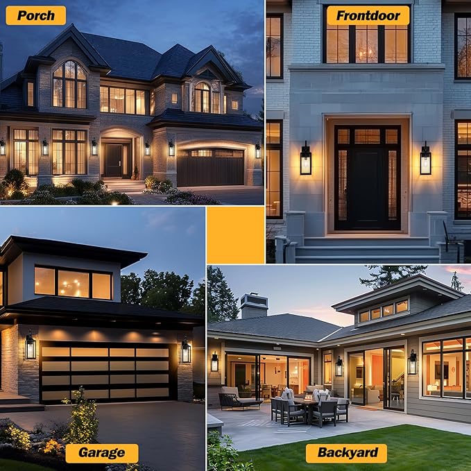 19" Large Outdoor Wall Light Fixtures, 2 Pack Black Exterior Light Fixtures Wall Sconces Porch Lights Outdoor, Waterproof Outdoor Lighting for House Garage Entryway-with Gold Trim