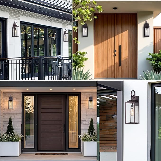 19" Dusk to Dawn Outdoor Lighting 2 Pack, Large Outdoor Wall Sconce Dusk to Dawn Sensor Wall Sconce Lamp, Anti Rust Bronze Dusk Till Dawn Porch Light for Doorway, Garage, Patio