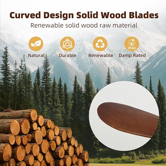 Outdoor Ceiling Fan Without Light, 42Inch Smart Ceiling Fan with Remote & Voice Control for Alexa/Google, 3-Blade Wood Fan, Quiet DC Motor, 6 Speeds for Patio, Porch, Farmhouse, Dark Walnut