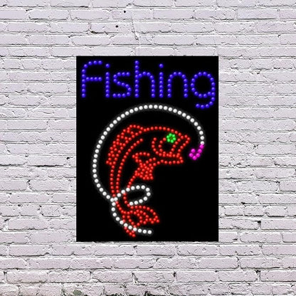 LED Fishing Sign for Retail Business Displays |Advertising Electronic Light Up Sign for Windows Walls | 26"H x 20"W x 2"D