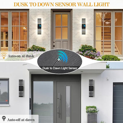 18.3 Inches Dusk to Dawn Outdoor Lighting,Up and Down Exterior Light Fixtures with 4 * 7W LED Bulbs,Waterproof Modern Long Outdoor Wall Light,Black Outdoor Porch Light for House 4 Packs