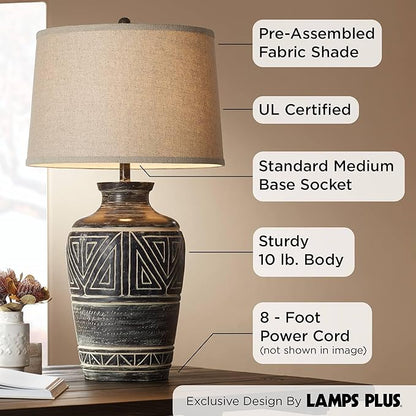 John Timberland Miguel Rustic Southwestern Style Table Lamp 32" Tall Earth Tone Jar Linen Fabric Drum Shade Decor for Living Room Bedroom House Bedside Nightstand Home Office Entryway Reading