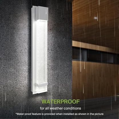 ASD LED 24" Bubble Glass Wall Light Fixture, Outdoor & Indoor Seeded Sconce | 3CCT, Waterproof, Dimmable, ETL Listed | 20W 600LM 3000-5000K 100-277V | Exterior Lantern, Porch Lighting | White