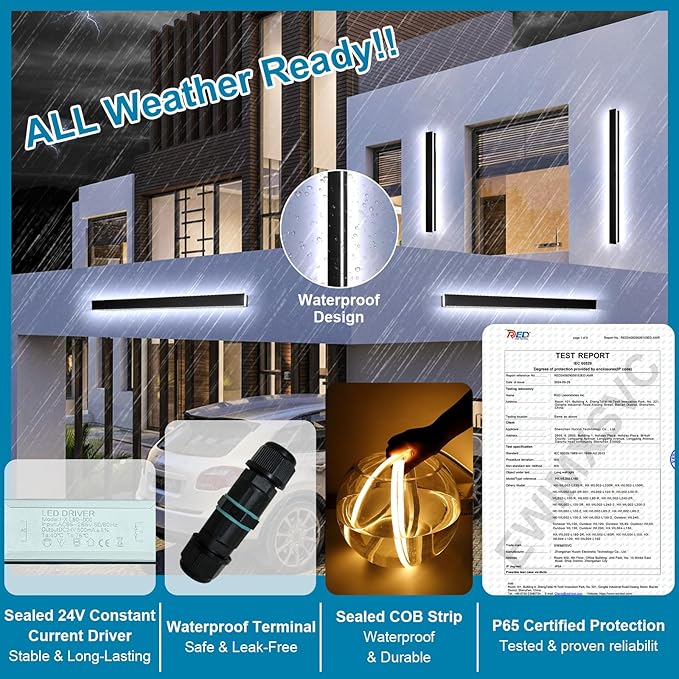 2PC 59inch Modern Outdoor Wall Light, 2700k-6500k Dimmable Front Door Light IP65 Waterproof Black Outdoor Wall Sconce LED Exterior Lighting Fixtures Wall Mount Linear Outside Lights for House
