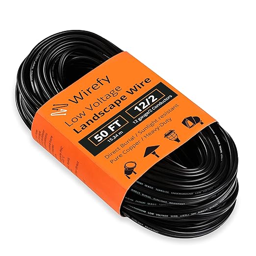 Wirefy 12/2 Low Voltage Landscape Wire - Low Voltage Outdoor Wire - Connect Your Landscape Lighting - Approved for Direct Burial 50ft - Outdoor Electrical Christmas Light