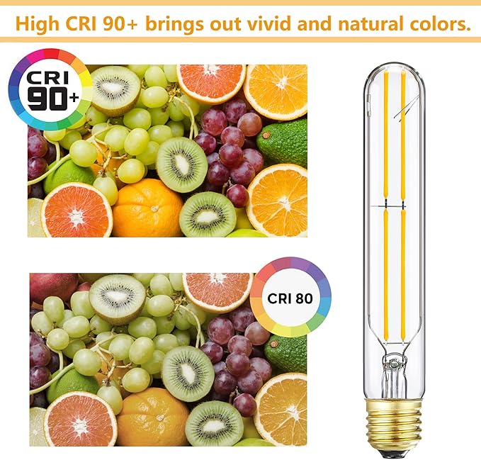 7.3 Inch T10 LED Bulb 60 Watt, Dimmable 3000K Soft White E26 Edison Bulb, AC120V 600lm,6W Tubular Long Clear Glass Light Bulb for Rustic Pendant,Island,Chandeliers,Wall sconces,4 Pack(6w-3000k)