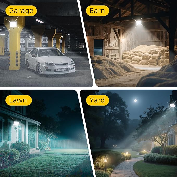 LED Flood Light 150W Equivalent – 120W Plug-in Security Light with US Cord, 6500K Daylight, IP65 Waterproof, Flicker-Free Wide Beam for Garage, Yard, Driveway, Exterior Walls