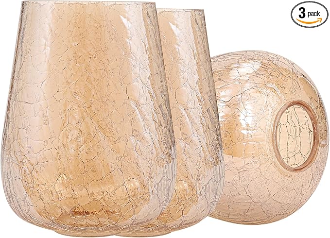 Wine Glass Lamp Shade for Lighting Fixture, 6.3" Height, 1-5/8 Inch Fitter, 3 Pack Clear Amber Crackle Effect Glass Replacement Globe Shade