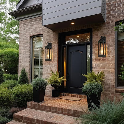 LamQee 20 Inch Dusk to Dawn Outdoor Wall Lights, Large Exterior Lighting Fixtures with Seeded Glass, Textured Black Modern Outdoor Sconces Wall Mount Lantern for House Porch Patio Garage Front Door