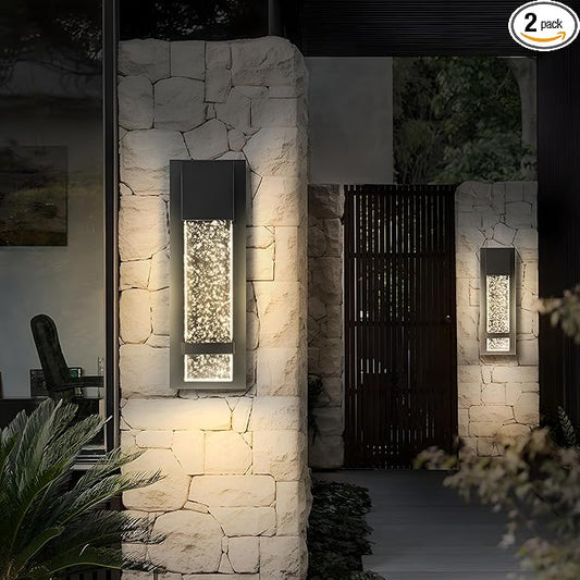 ASD LED 13" Bubble Glass Wall Light Fixture, Outdoor Dusk to Dawn Sconce | 3CCT, Waterproof, Photocell, ETL Listed | 12W 500LM 3000-5000K 120V | Exterior Lantern, Porch Lighting | Black, 2 Pack