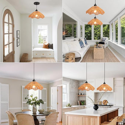 3 Pack Brown Woven Pendant Light Fixtures,11.81" Rattan Pendant Lights Farmhouse Basket Light Fixture Adjustable Boho Hanging Lamp for Kitchen Island Bedroom Dining Room Foyer Hallway