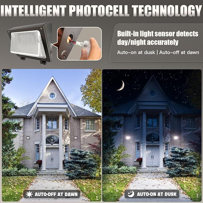 LED Wall Pack Light 75/65/50W with Dusk-to-Dawn Sensor, 11250 LM 6000/5000/4000K LED Security Flood Lighting, 120V Outdoor Wall Lights for Parking Lots|Warehouses|Factories|Yard, 2 Pack