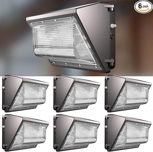 Lightdot 6Pack 200W LED Wall Pack Lights, 100-277v Dusk to Dawn with Photocell | 30000Lm(150Lm/W) 5000K IP65 Outdoor Exterior Lighting Fixture for Yard,Warehouse,Factory,Garage, ETL(Height:15~30ft)