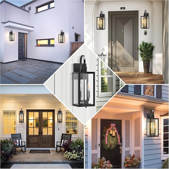 20'' Large Outdoor Wall Light Fixtures with Closed Bottom, 2-Pack Waterproof Porch Lights Outdoor, Anti Rust Modern Sconce Lights with E12 Socket, for Big House Garage Supermarket Factory