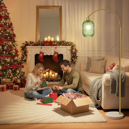 COTTHOS Floor Lamp for Living Room, Modern Gold Lamp with Ribbed Glass Lampshade Marble Base, 68” Glass Tall Lamp with Remote Control and Pedal Switch for Bedroom (6000K LED Bulb Included)