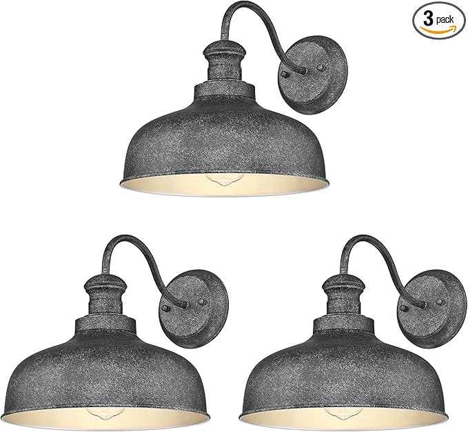 Outdoor Farmhouse Barn Light, Outside Wall Sconce, Weather Resistant Anti-Rust Farmhouse Exterior Wall Light, Outdoor Lantern Lamp for Porch, Garage, Patio, Entryway (Antique Black, 3 Pack)