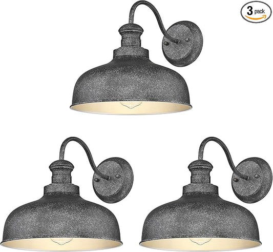 Outdoor Farmhouse Barn Light, Outside Wall Sconce, Weather Resistant Anti-Rust Farmhouse Exterior Wall Light, Outdoor Lantern Lamp for Porch, Garage, Patio, Entryway (Antique Black, 3 Pack)