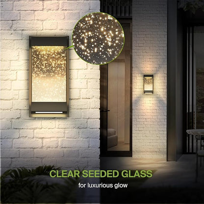 ASD LED 12" Bubble Glass Wall Light Fixture, Outdoor & Indoor Seeded Sconce | 3CCT, Waterproof, Dimmable, Up-Down Glow, ETL Listed | 22W 500LM 3000-5000K 120V | Exterior Porch Lighting | Black, 4 Pack