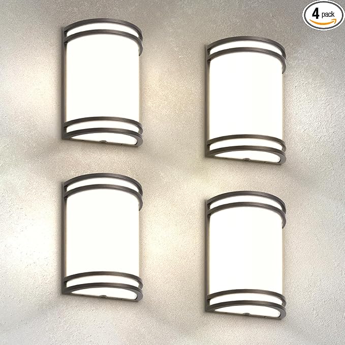 ASD 10 Inch LED Outdoor & Indoor Wall Mount Light Fixture - Oil Rubbed Bronze Modern Wall Sconce Lighting - 15W 3000K 4000K 5000K Adjustable Dimmable Front Door & Patio Exterior Lights - ETL, 4 Pack