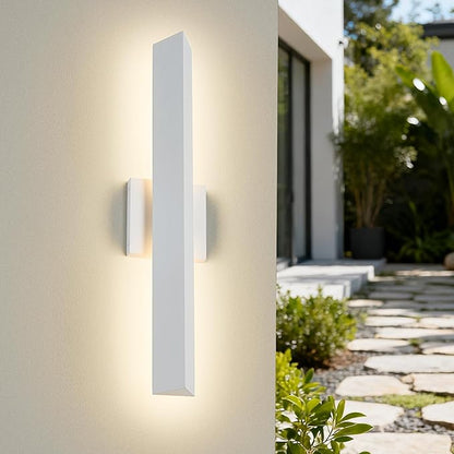 21.9IN LED Outdoor Aluminum Wall Lights,20W Dimmable, IP65 Waterproof, Modern Textured White Indoor & Exterior Lighting Fixtures, Long Exterior Wall Lights for Garage, Front Door