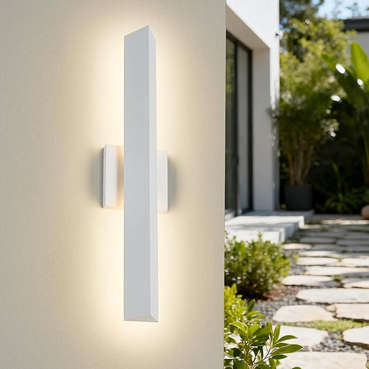 21.9IN LED Outdoor Aluminum Wall Lights,20W Dimmable, IP65 Waterproof, Modern Textured White Indoor & Exterior Lighting Fixtures, Long Exterior Wall Lights for Garage, Front Door