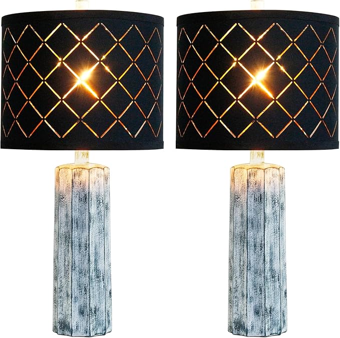 RORIANO 24'' Table Lamps Set of 2 for Bedroom Living Room, Traditional Resin Farmhouse Vintage Nightstand Bedside Lamps, 2 Bulbs Included (Wash Blue)