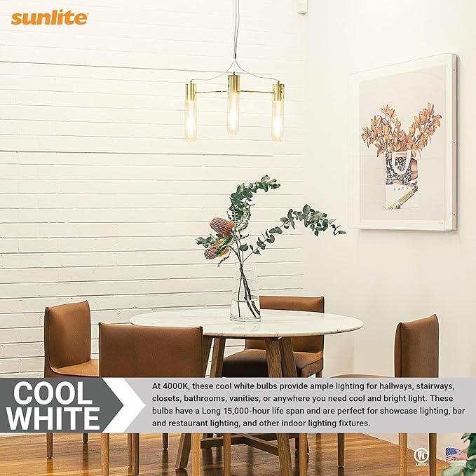 Sunlite LED Filament T10 Tubular Light Bulb, 2 Watts (25W Equivalent), 160 Lumens, Medium E26 Base, 120 Volts, Dimmable, 90 CRI, UL Listed, Clear, 4000K Cool White, 10 Pack