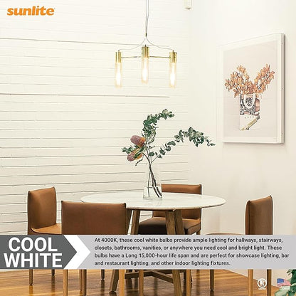 Sunlite LED Filament T10 Tubular Light Bulb, 2 Watts (25W Equivalent), 160 Lumens, Medium E26 Base, 120 Volts, Dimmable, 90 CRI, UL Listed, Clear, 4000K Cool White, 10 Pack